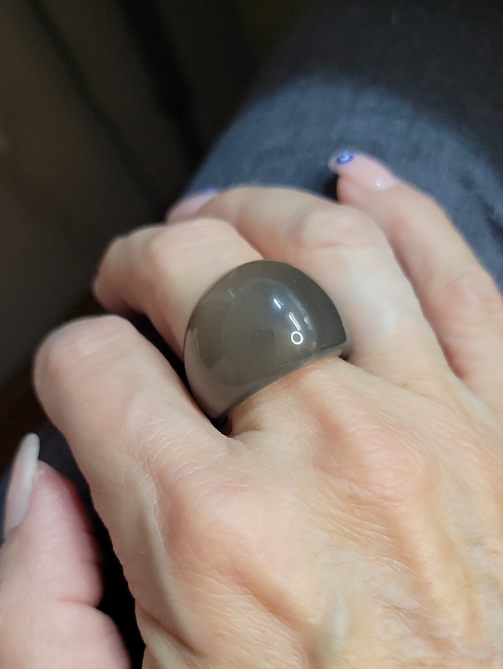 Smokey Taupe Grey Dome Ring, Size 8.25